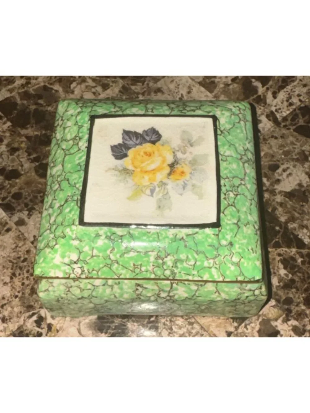 Vintage Belgium M.W. Ceramic Trinket Box With Floral Design